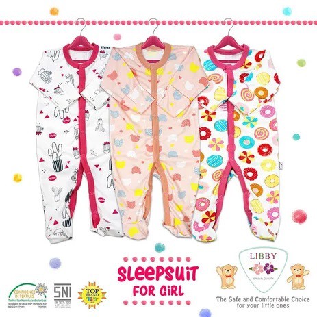 Baju Tidur Bayi Sleepsuit Jumper Piyama Anak Laki Laki Perempuan 0-9 Bulan Libby Sleepsuit Kancing Premium