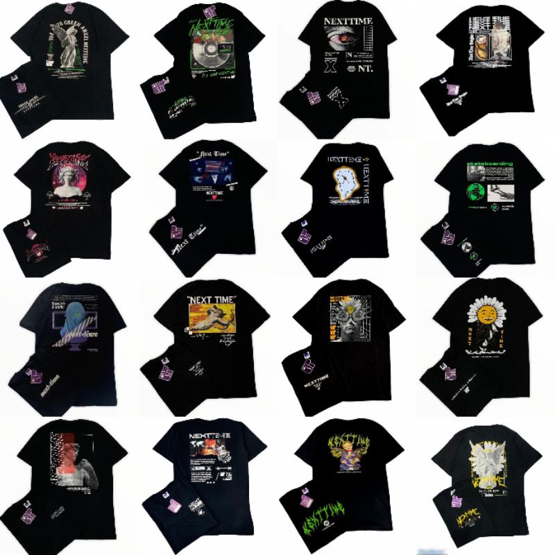 KAOS BAJU TSHIRT PRIA NEXT TIME STREETWEAR HITAM PUTIH PINK BIRU ORANGE