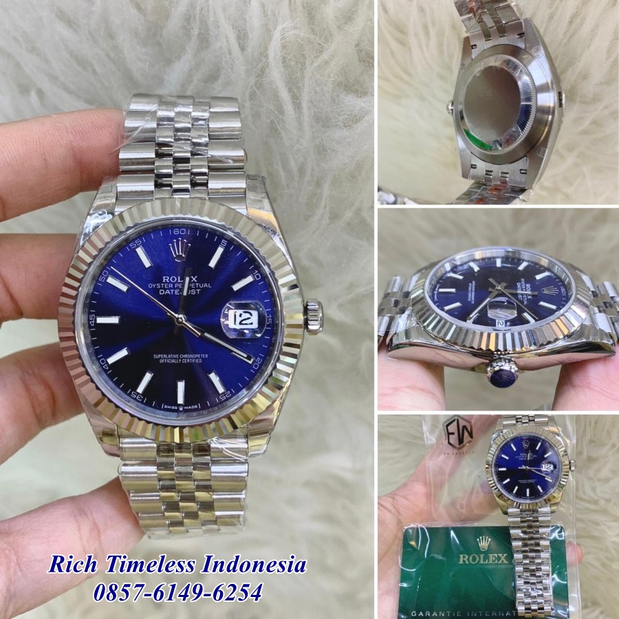 Big Sale  Jam Tangan Pria Terbaru Merk Rolex Datejust 41 Wimbledon Dial Grey Blue 1:1 Ewf 3235 Jam T