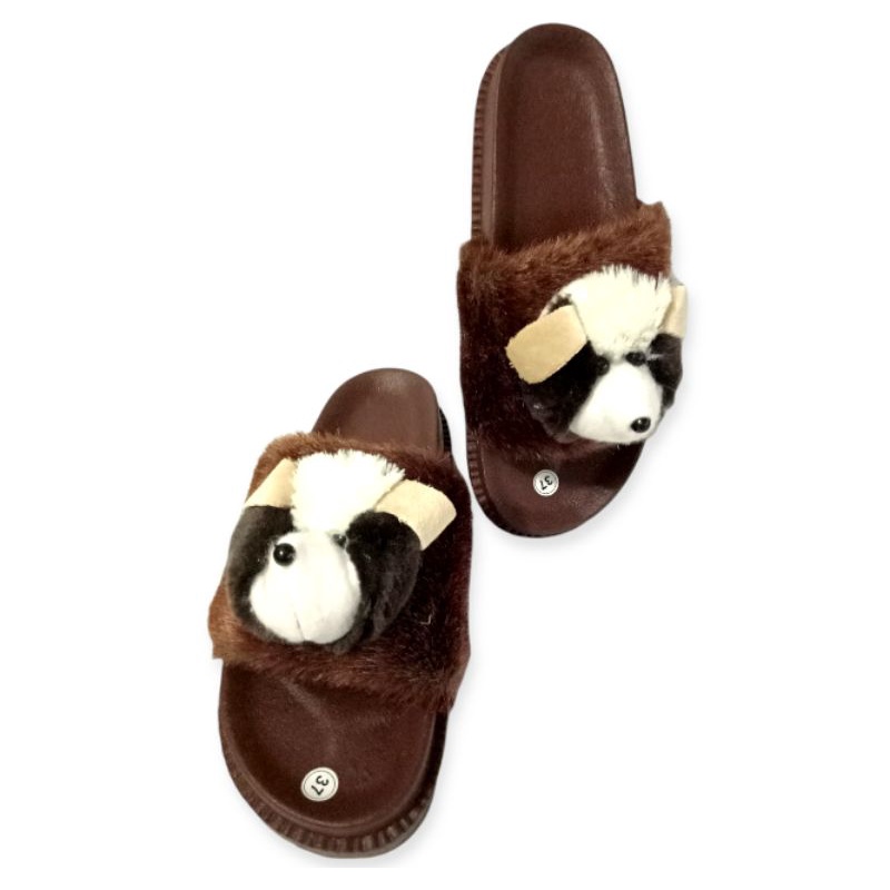 Sandal bulu boneka import sandal wanita sandal kokop bulu