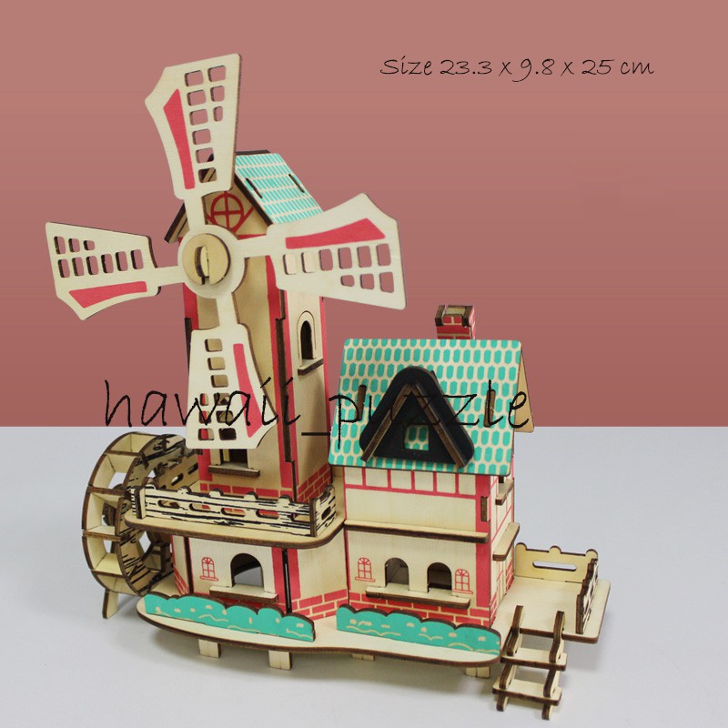 Puzzle 3D DIY bahan kayu model WIND &amp;WATER / kincir angin mainan puzzle edukasi anak (kado&amp;pajangan)