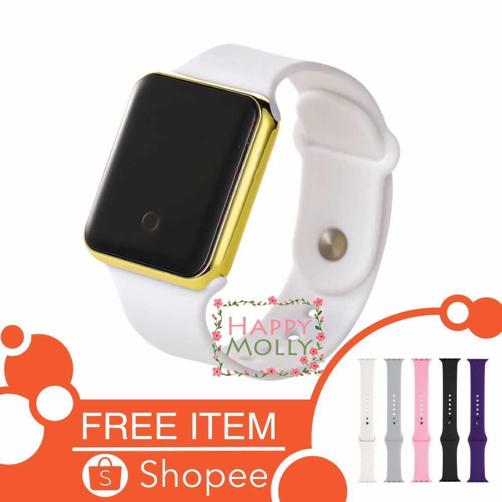 Touch Screen★LED Watch [ White Gold ] Jam Tangan Digital Pria &amp; Wanita - Strap Rubber FREE STRAP