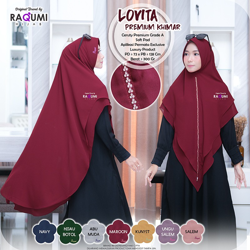 Raqumi Khimar Syarii Ceruty - Lovita Premium Khimar Original Berlabel By Raqumi Hijab - Khimar Perma