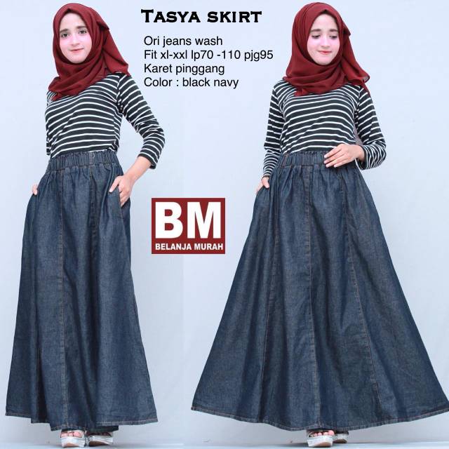 [Bisa COD]Bawahan rok bahan jeans perempuan/Rok jeans wanita payung lebar
