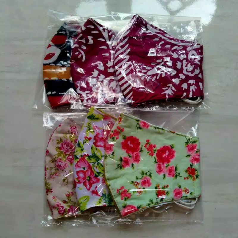 TOKO MURAH ONLINE MASKER MOTIF KAIN KATUN 2PLY HIJAB / EARLOOP 2 LAYER 2 LAPIS