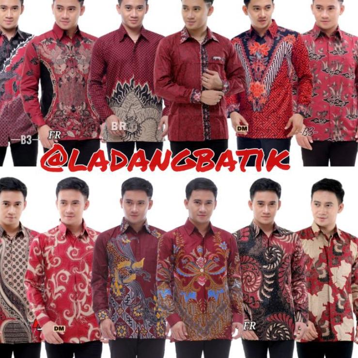 Recomended.. Atasan Kemeja Batik Pria Slimfit Lengan Panjang Warna Merah Maroon / Marun - Seragam Ba