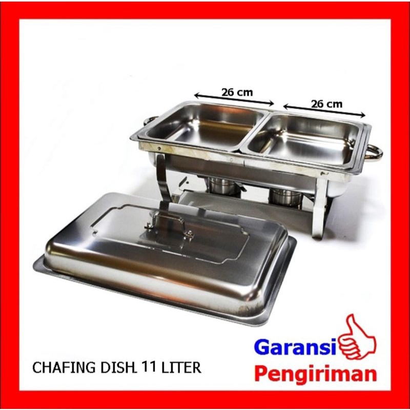 Chafing dish 1 sekat,2 sekat 11 Liter / tempat pemanas makanan, Sayur , tempat prasmanan ,wadah saji