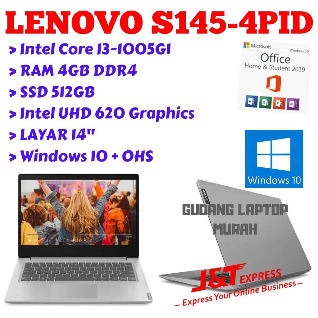 LENOVO S145 - 4PID / I3-1005G1/4GB/SSD 512GB/14'/INTEL HD/WIN 10/FREE OFFICE H&S