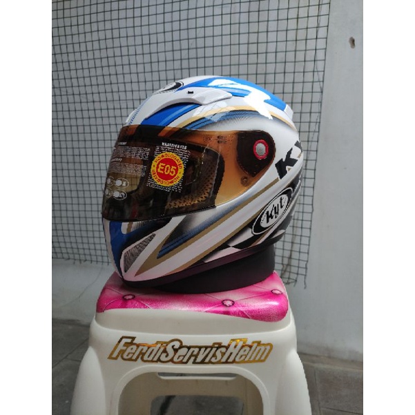 Helm Kyt Fullface C4Tech Race | Helmet Bahan Fiber Composite Ringan White Blue