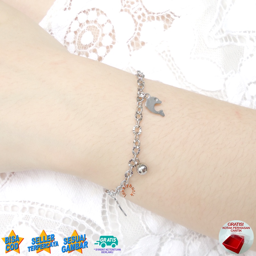 Lovelybutik Gelang Anak Titanium Anti Karat  Aksesoris Wanita Fashion Dolphin Kecil Bonus Kotak