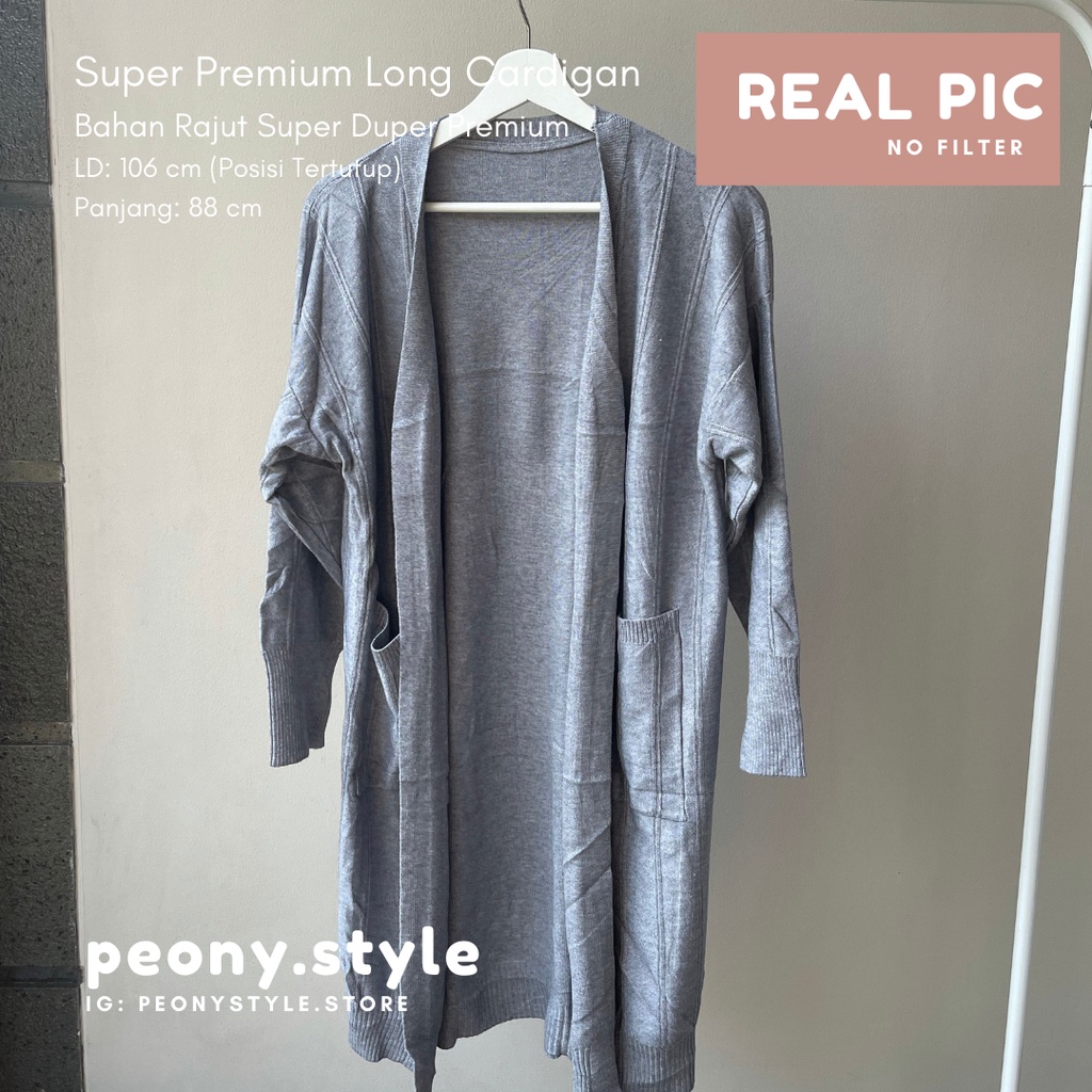 KADIGAN PANJANG RAJUT PREMIUM LENGAN PANJANG POLOS WANITA KOREAN STYLE-Premium Light Grey