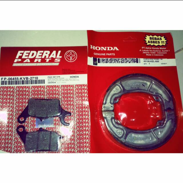 Paket kampas rem matic honda all beat depan federal+blakang asli honda