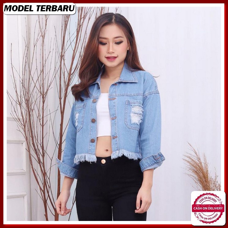 [Art. 3852] Jaket Jeans Wanita Import Perempuan Dewasa Remaja Lep BB665 Hopylovy - Model Kantong R