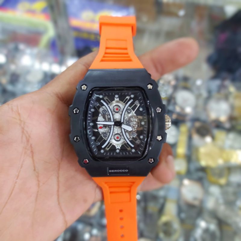 Bayar Di Tempat!!! jam tangan pria / tali rubber / jam tangan mewah / kwalitas import / jam tangan pria terbaru model kasual tahan air/ Analog Kuarsa Strap Rubber Model Persegi Panjang