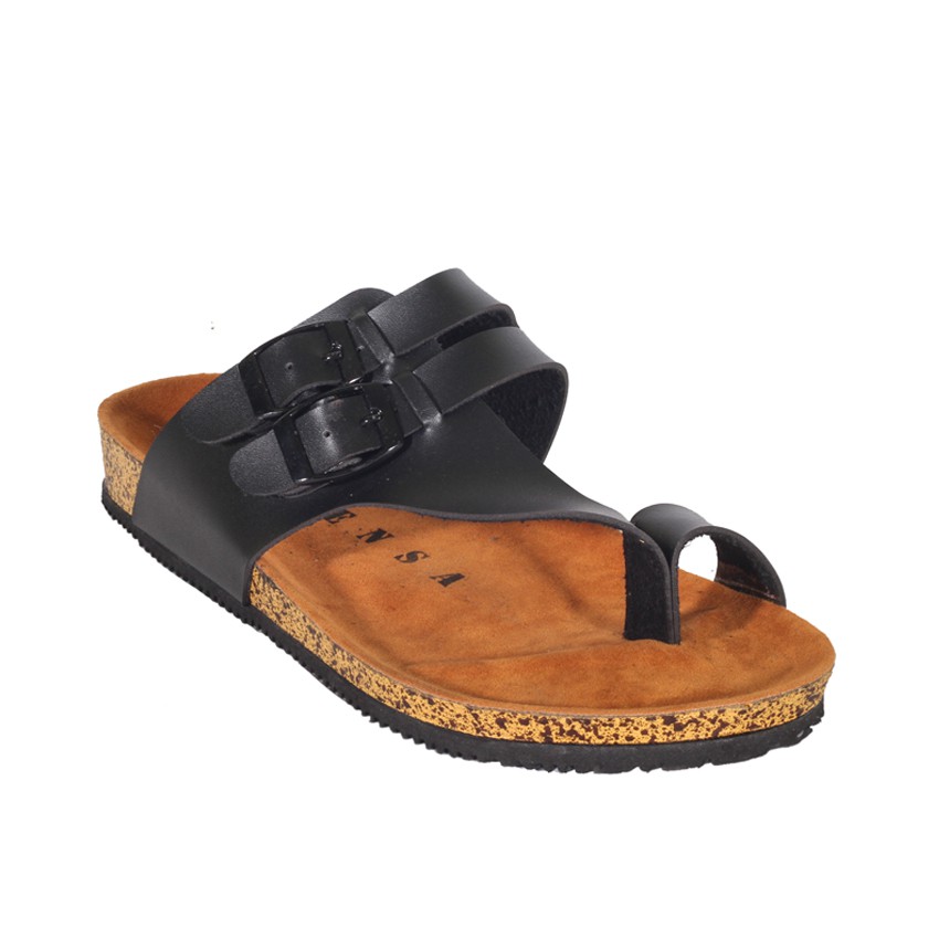 ALFARO BLACK |FORIND x Zensa| Sendal Jepit Tali Kulit Simpel Kayu Pria/Cowok/Men - Sandal - Footwear