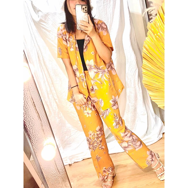 DAILY SET RAYON tiedye- HOMEY SET FIT Xl - PAJAMA SET RAYON -  PIYAMA RAYON-franda mustard