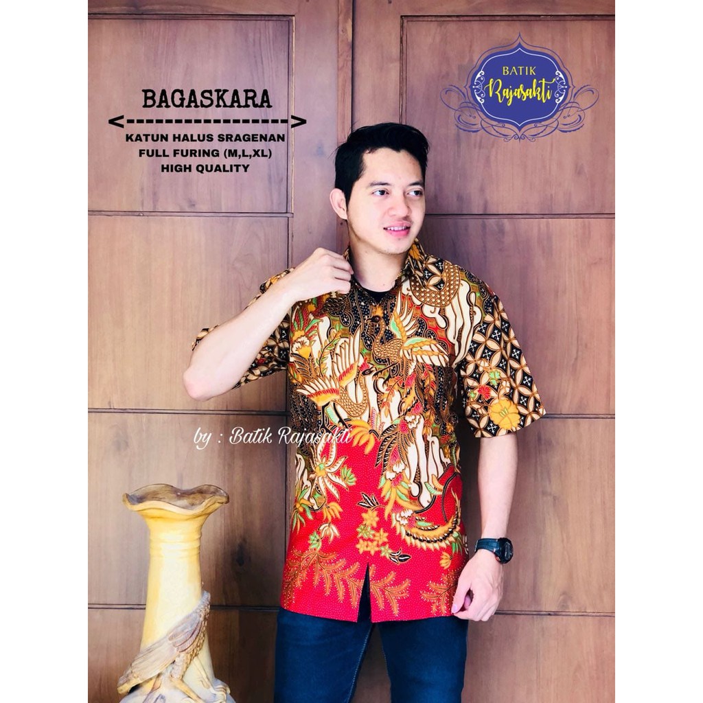 BAGASKARA Kemeja Batik Pria Lengan Pendek Katun Halus FULL FURING Rajasakti