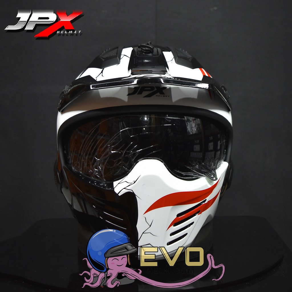 HELM JPX MX726R MOTIF R-03 WOLF SUPERBLACK ORIGINAL JPX MX 726R - ONGKIR TERMURAH 2KG
