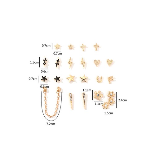 LRC Anting Tusuk Fashion Golden Diamond Flower Lightning Alphabet Flower Alloy Earring Set K01122