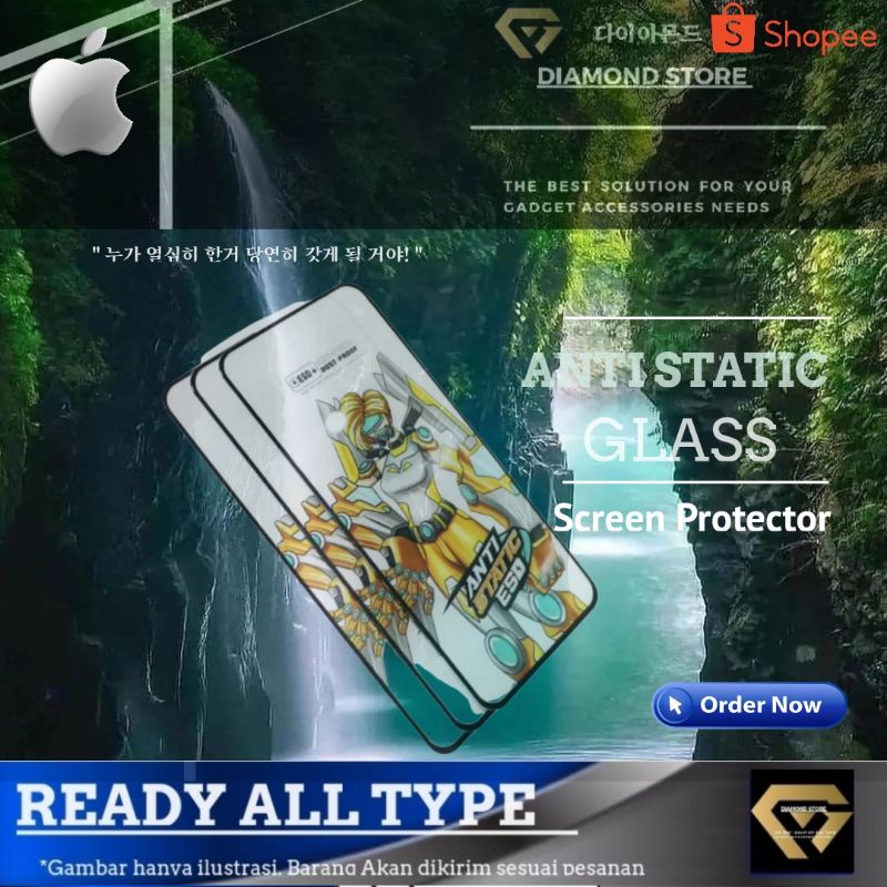 IPHONE ANTI STATIC GENERASI TERBARU TEMPERED GLASS FULL X XR XS MAX 11 12 13 14 PRO MAX 14+