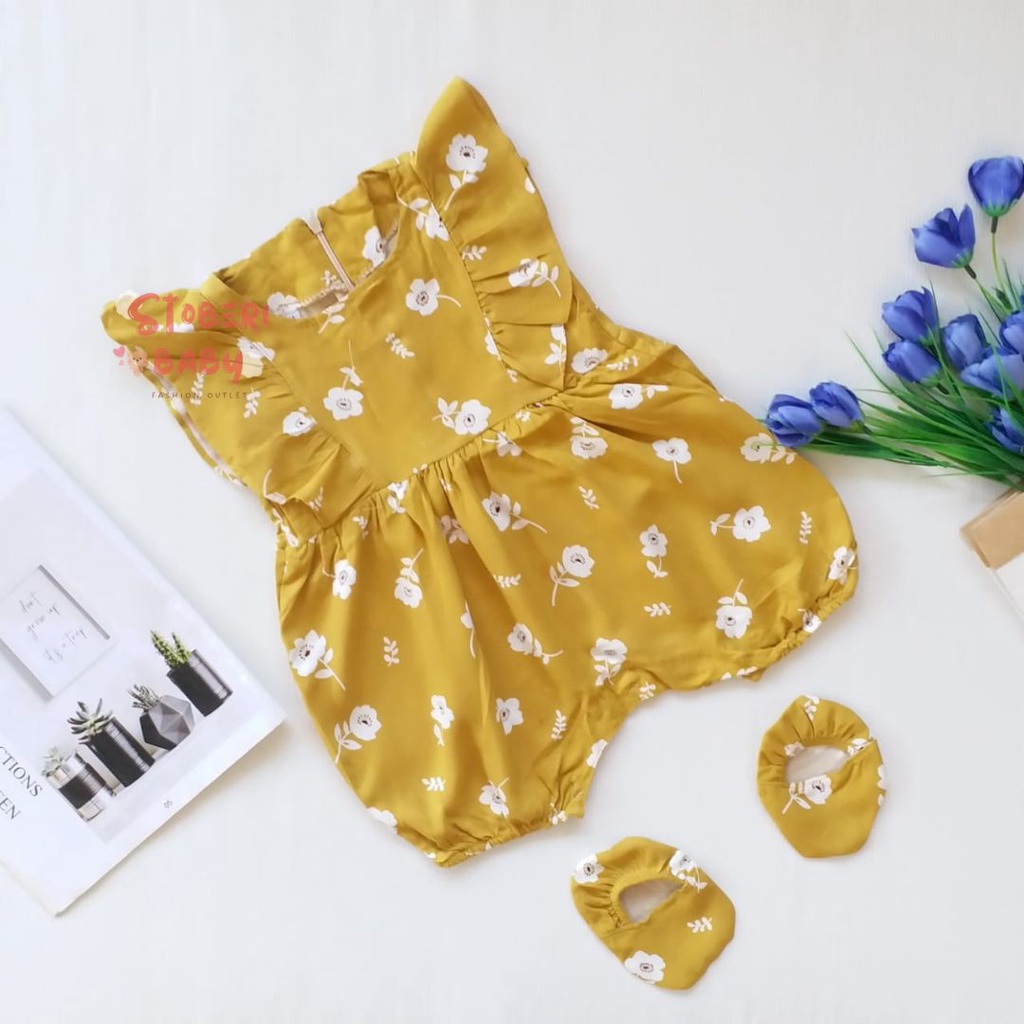 stoberi baby - BBB JUMPSUIT ZEELAA setelan anak perempuan jumper bayi motif bunga lucu free sarung kaki PART 3