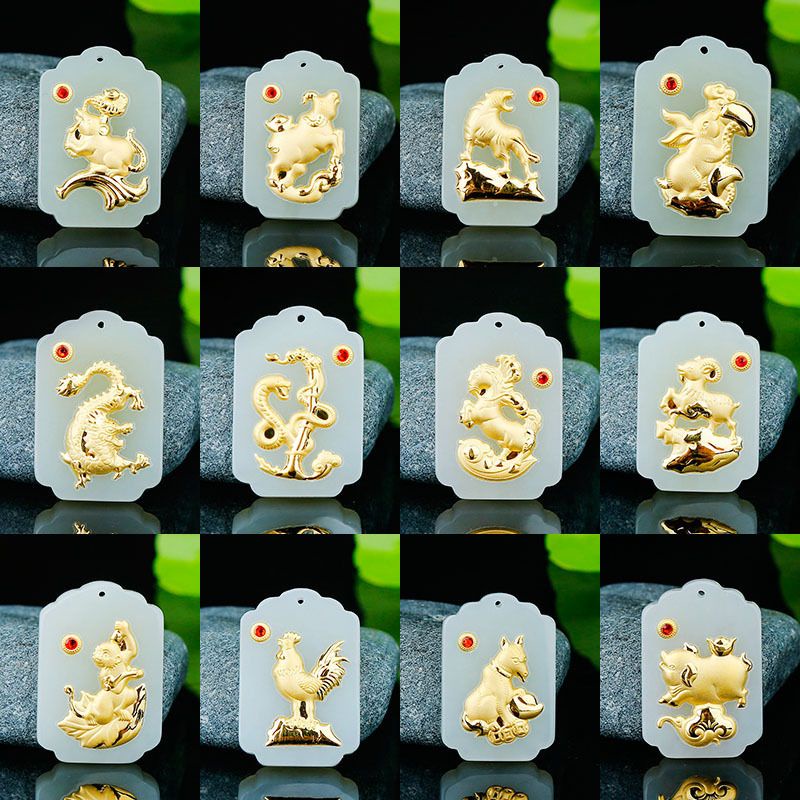 Liontin giok He tian gold 12 shio emas