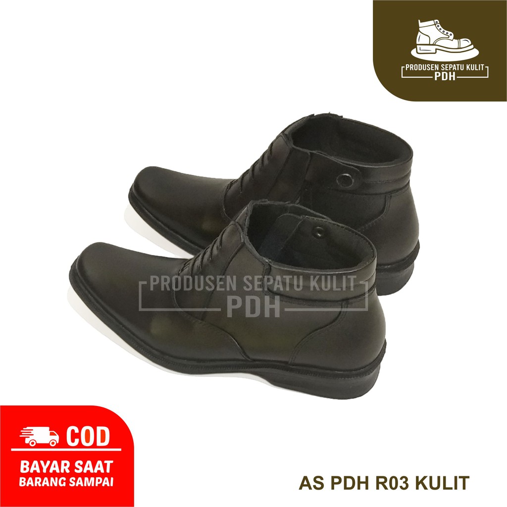 SEPATU PDH PRIA 03 TINGGI RESLETING SEPATU KERJA KULIT TNI POLRI SATPAM SECURITY