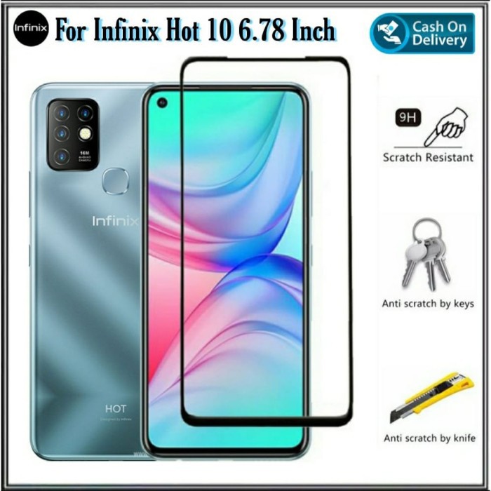 TEMPERED GLASS 9D 10D INFINIX HOT 10 X682 ANTI GORES FULL LEM COVER