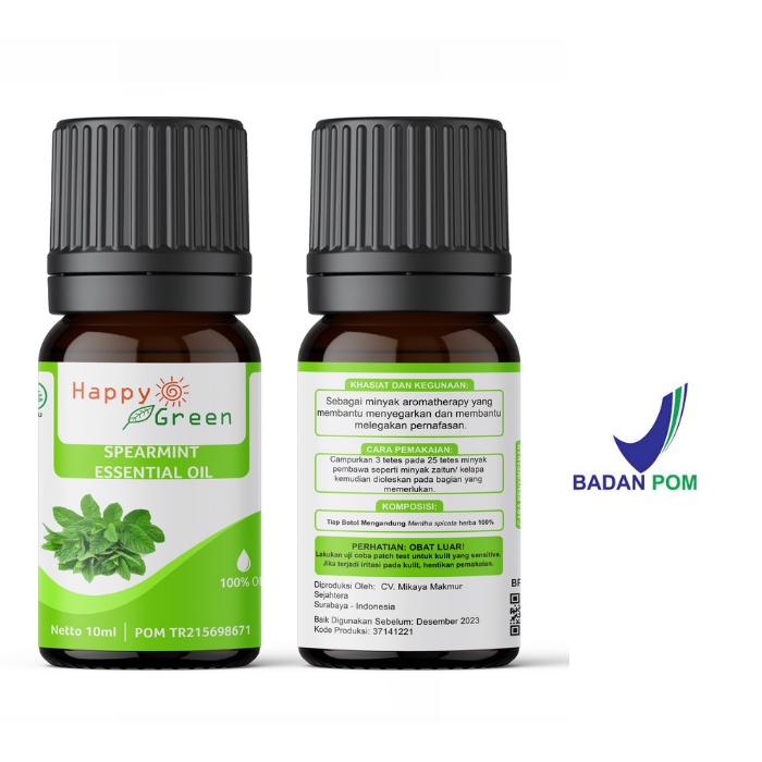 BPOM Happy Green Spearmint Essential Oil - Minyak Essensial Spermint Murni Garansi Uang Kembali