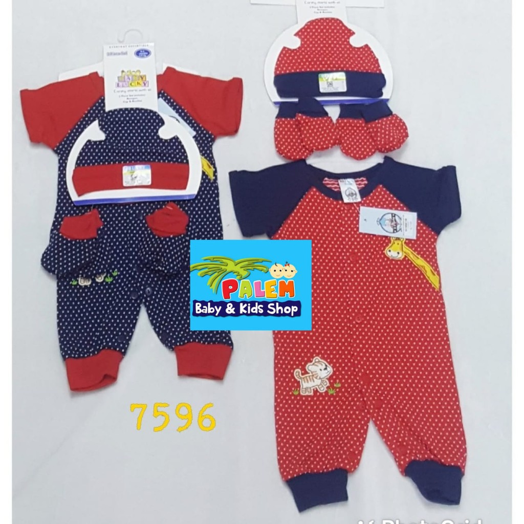 Baby Lucky baju kodok set 3in1 Jerapah cat usia 0-3bulan 7596