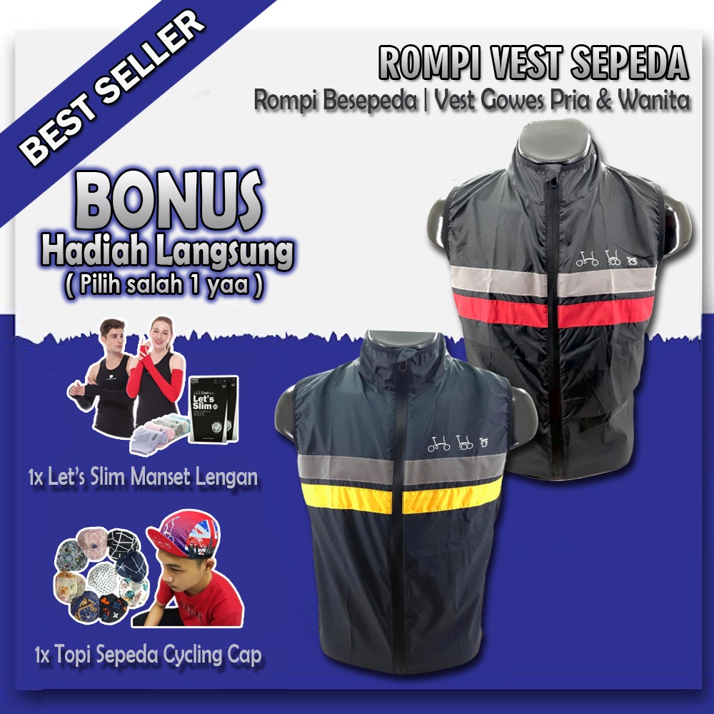 Rompi Pria Wanita Jaket Sepeda Lipat Gowes Vest Windbreaker Jaket Gilet