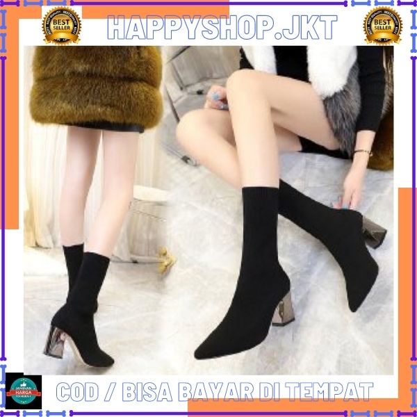 HS / Sepatu Boots Wanita korea Warna Hitam Fashion Modern 235