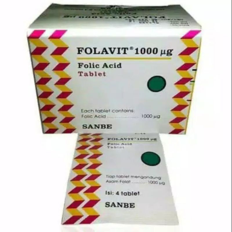 Suplemen Folavit 1000 mcg / Asam Folat Folic Acid 1mg ibu hamil Menyusui isi 4 Tablet