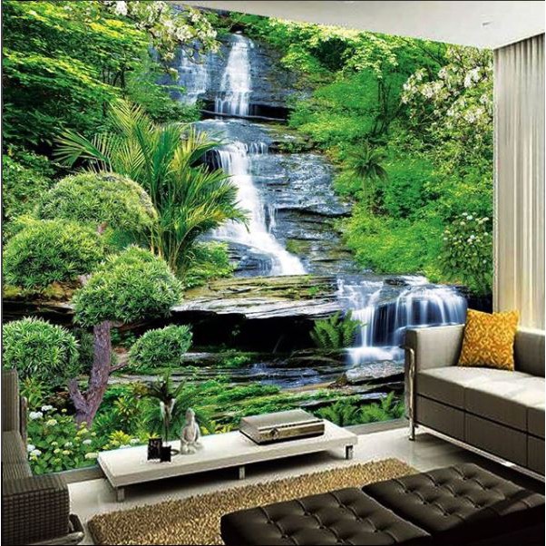 Wallpaper Custom 3d Walpaper Hiasan Dinding Sticker Pemandangan Alam Stiker Mural Banner Printing Air Terjun Poster Hutan Pohon Lukisan Taman Photowall Bunga