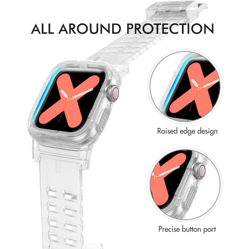 (tali + kasing, desain 2-in-1) tali transparan TPU lembut dengan kasing untuk Apple Watch 41/40/38mm 45/44/42mm Seri 8/7/SE/6/5/4/3/2/1