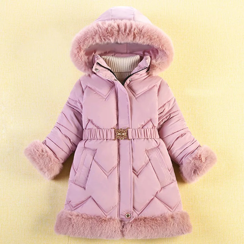 Jaket Winter Hoodie Bulu Anak Perempuan dengan Gesper