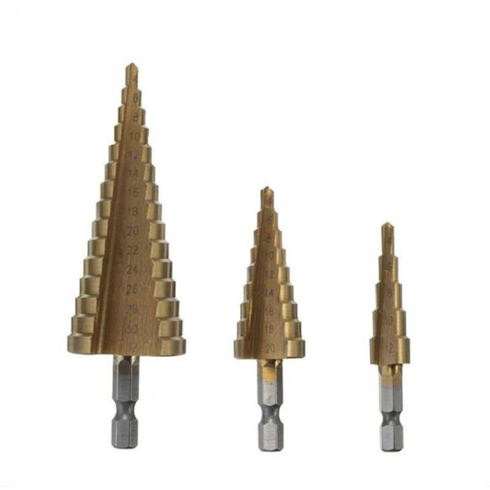 Mata Bor 3 Pcs Pagoda Step Drill Spiral Titanium Coated 3Pcs