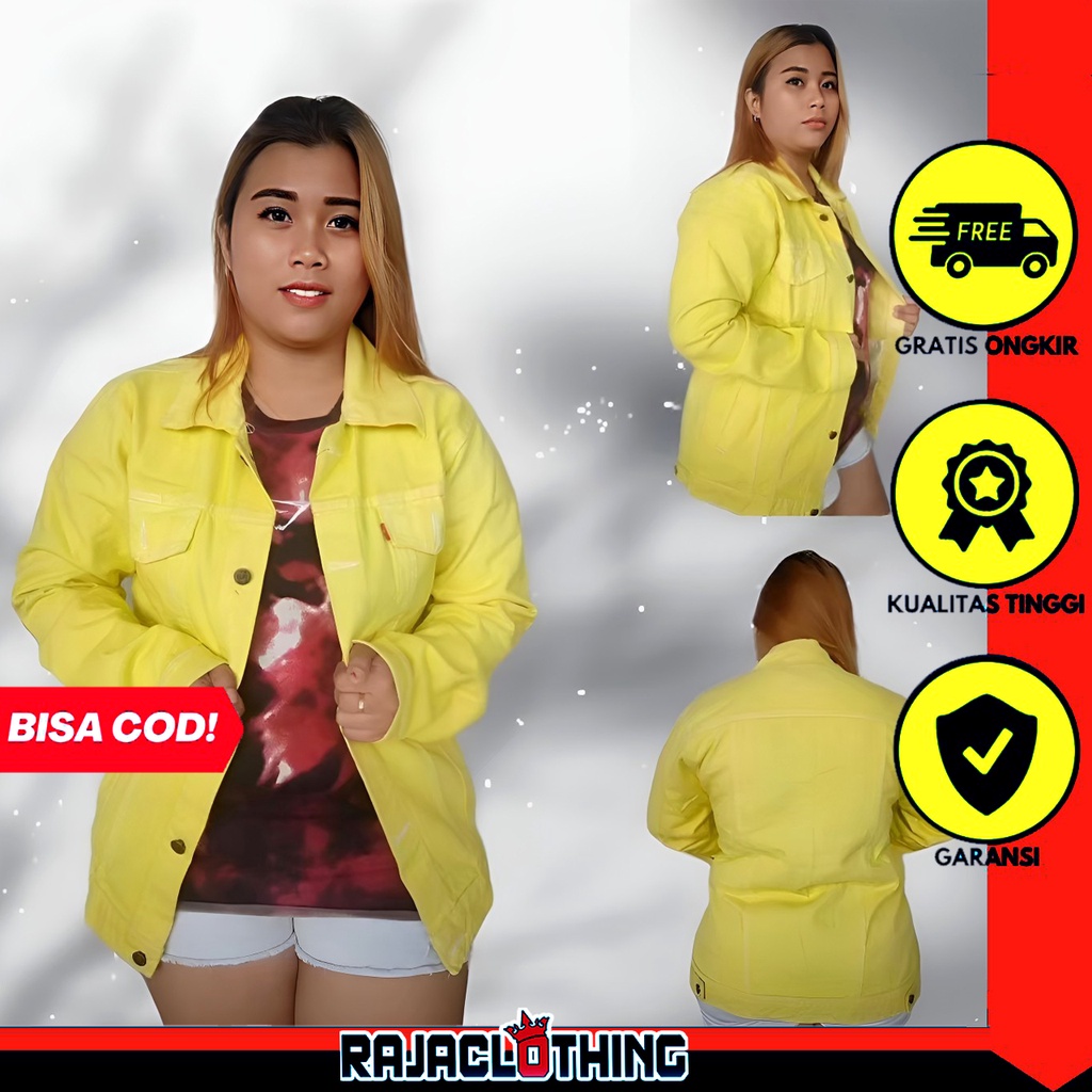 RCL - Jaket Jeans Oversize Warna Kuning Lemon - Jaket Jeans Cewek - Jaket Jeans Wanita - Jaket Jeans Oversize M-L-XL-XXL