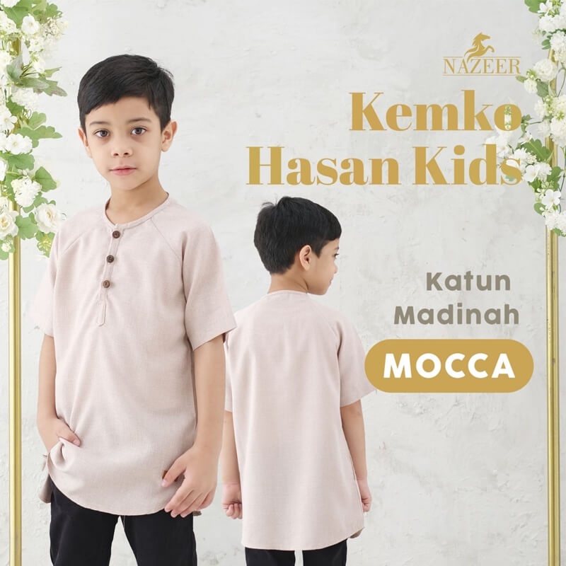 NAZEER Baju Muslim Koko Kurta Anak Cowok HASAN KIDS Lengan Pendek