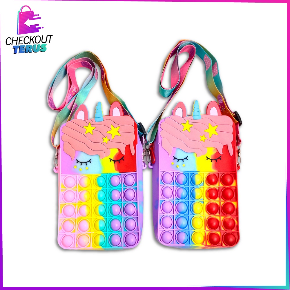 CT A30 Tas Selempang Pop It Rainbow Karakter Anak Gemoy Ukuran Besar Muat Untuk HP Motif Kuda Poni Lucu Kids Kekinian