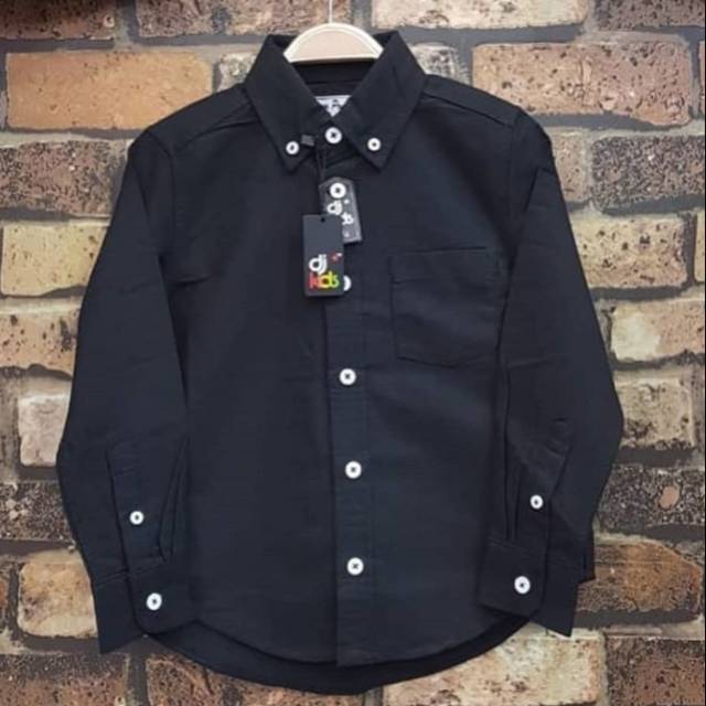 DJ Kids - Kemeja Anak Lengan Panjang Hitam/ Kemeja Hitam Anak Laki/ Kemeja Hitam Polos Anak