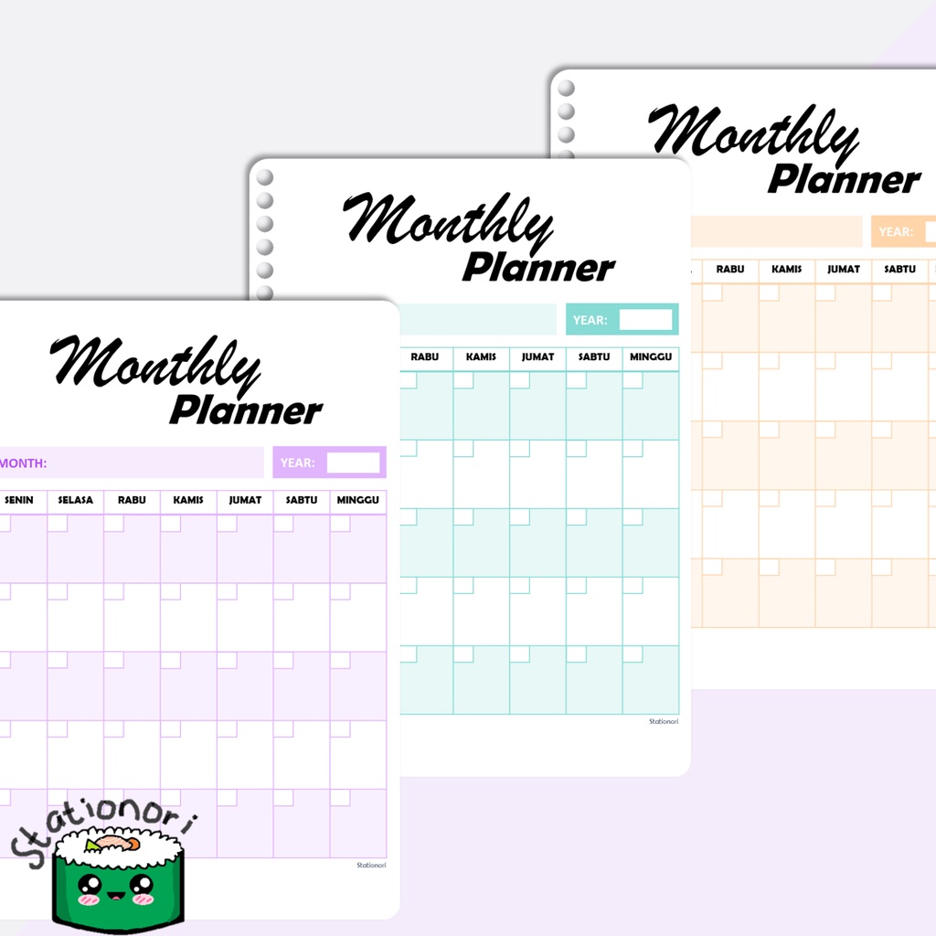 

Monthly Planner Pastel / Planner Bulanan (Kertas Isi Binder Planner / Loose Leaf B5 & A5) by Stationori