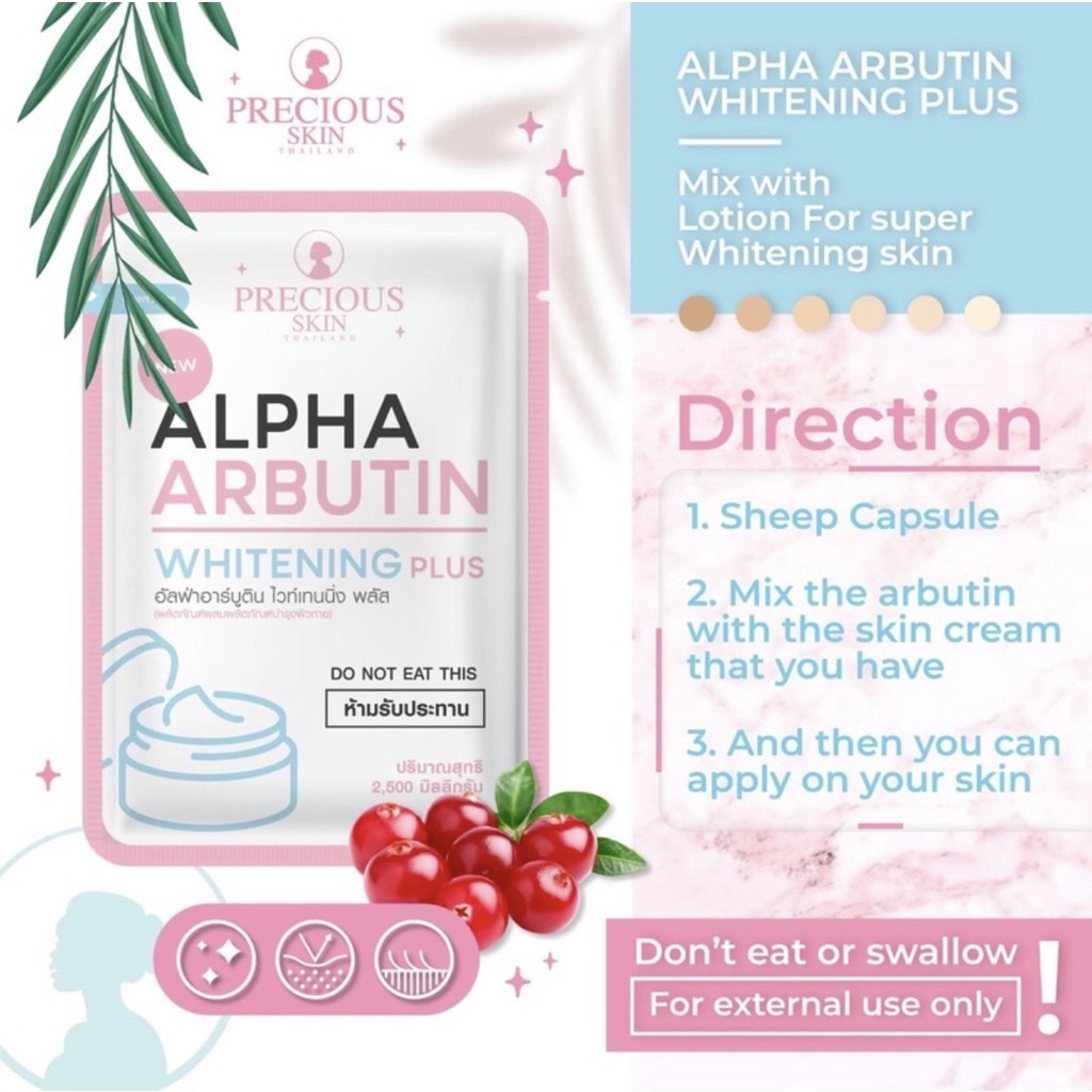 ALPHA ARBUTIN Whitening 3 Plus / Powder Pemutih Badan / Bubuk Lotion 2500mg Precious Skin