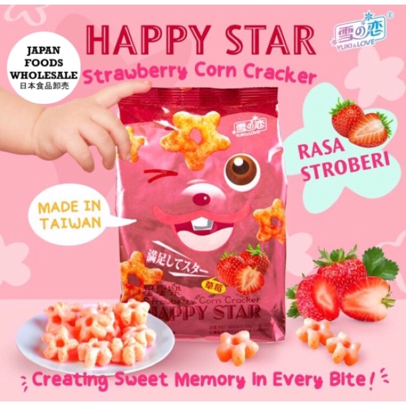 

Happy Star Strawberry Corn Cracker / snack impor / cemilan impor