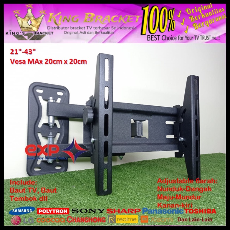 Bracket TV COOCAA 14 s/d 43 inch 6 ARAH FULL BESI SUPER KOKOH GARANSI 100% ORI