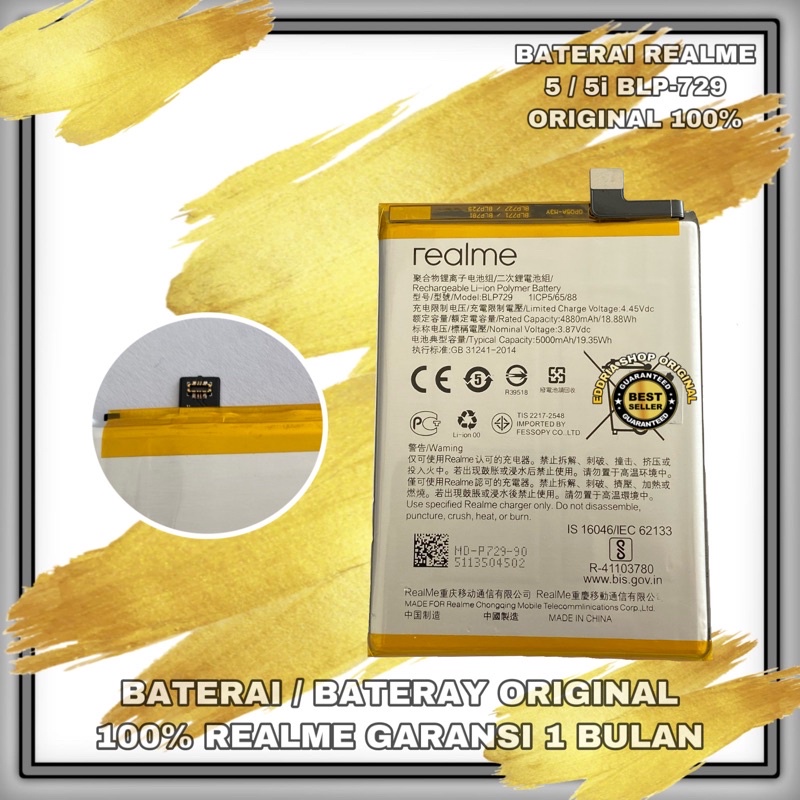 BATERAI BATERAY REALME 5/5i BLP-729 ORIGINAL NEW GARANSI 100%