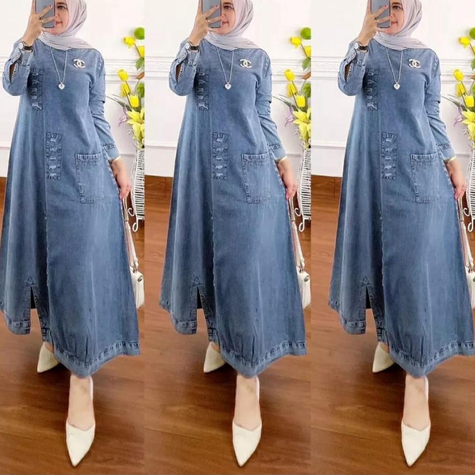 H36H MIDI DRESS JEANS ORIGINAL TERBARU 2022 / MIDI DRESS WANITA BAHAN  IMPOR / LONGDRESS JEANS TERBA