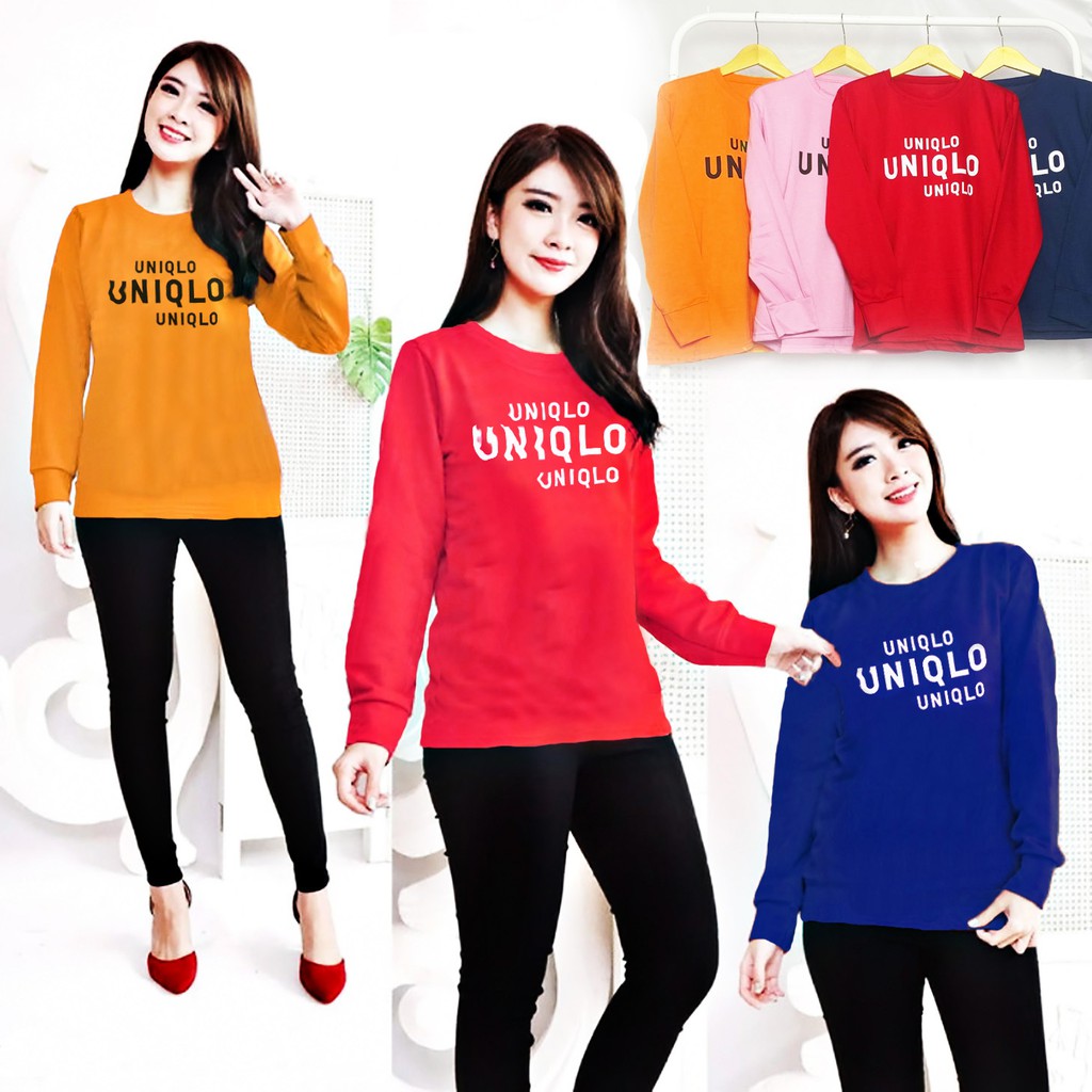 kaos wanita cewek lengan panjang mote uniqlo