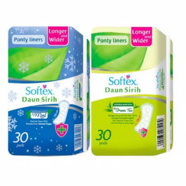 Softex Daun sirih ( pantyliner isi 30 pads) longer &amp; wider mint / greenteea pembalut (no.05)