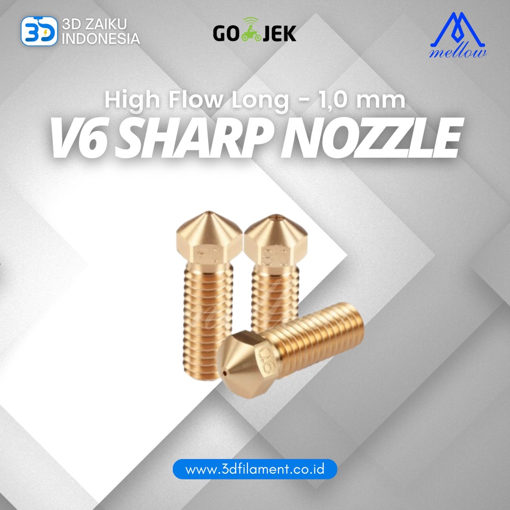 Original Mellow NF E3D V6 Sharp Volcano Nozzle Brass High Flow Long - 0,4 mm